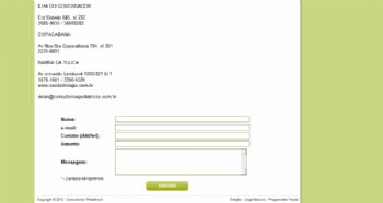 Página de contato com formulário de envio de e-mail.