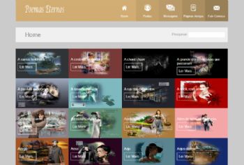 Página inicial com atalho em mosaico de imagens para cada poema.