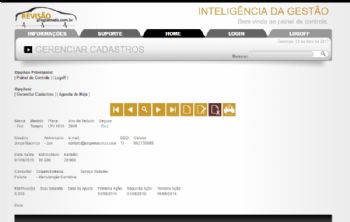 Exemplo de tela de detalhamento do registro, com botões de navegação pelos cadastros.