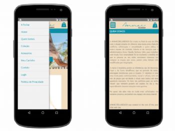 Versão mobile - exemplo do acionamento do menu e página institucional.