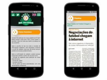 Versão mobile - exemplo de página institucional e clipping.