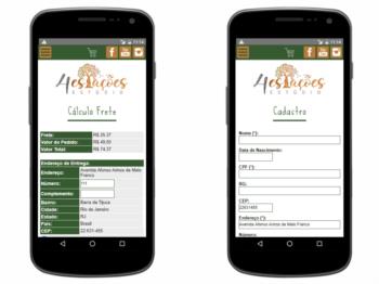 Versão mobile - exemplo da página de cálculo de frete e cadastro de clientes.