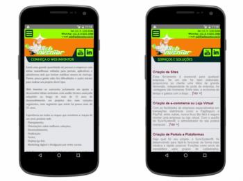 Mobile - exemplo de conteúdo institucional e postagem de publicações.